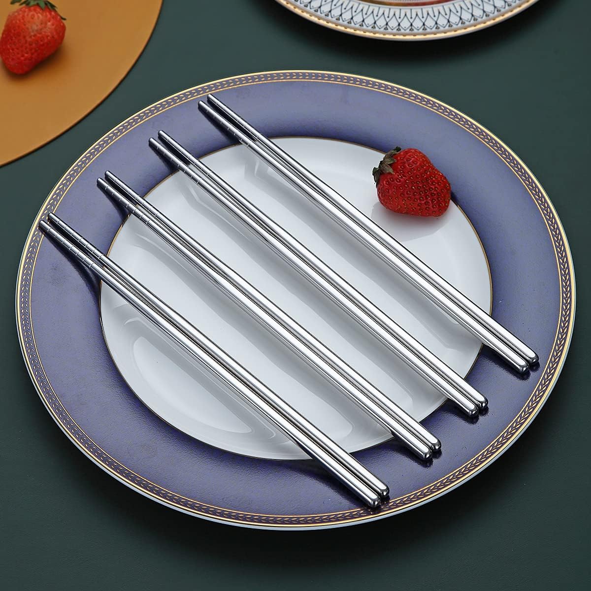 10 Pairs Reusable Chopsticks, Stainless Steel Metal Chop Sticks, Japanese Chinese Korean Chopstick Dishwasher Safe, 8 9 Inch (Silver / Chop sticks)